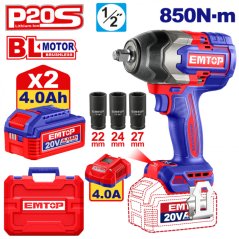 Aku rázový utahovák20V 850Nm 1/2" 2x4.0Ah