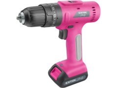 vrtací šroubovák aku s příklepem, růžový, 12V Li-ion, 2000mAh, v kufru s nářadím, sada 27k