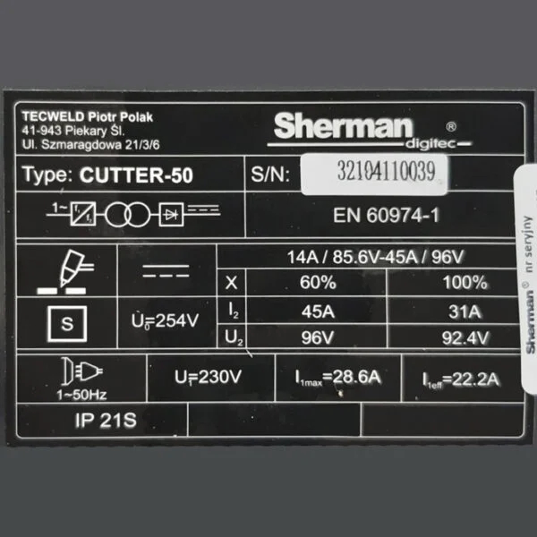 Plazmová řezačka | CUTTER 50 | 45A /60% | řez 12 mm | hořák CB-50 /6m
