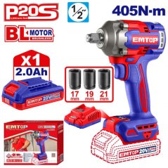 Aku rázový utahovák 20V 405Nm 1/2" 1x2.0Ah