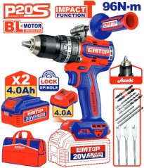 Aku vrtací šroubovák s příklepem 20V 96Nm 2x4.0Ah