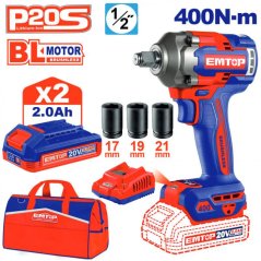 Aku rázový utahovák 20V 400Nm 1/2" 2x2.0Ah