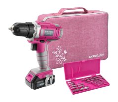 vrtací šroubovák aku, růžový, 12V Li-ion, 1300mAh, v tašce