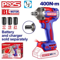 Aku rázový utahovák 20V 400Nm 1/2" solo